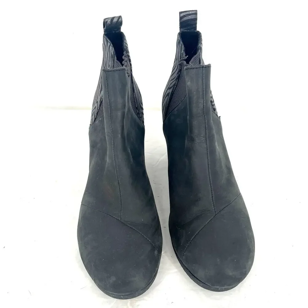 TOMS Kelsey Zebra Wedge Booties Black Suede Chelsea Boots Womens 9
